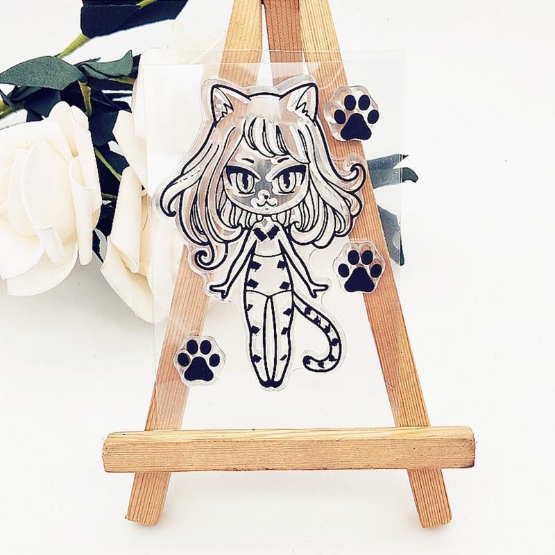 Cat Girl Silicone Clear Stamp DIY Seal Scrapbooking Embossing Photo Album Decor