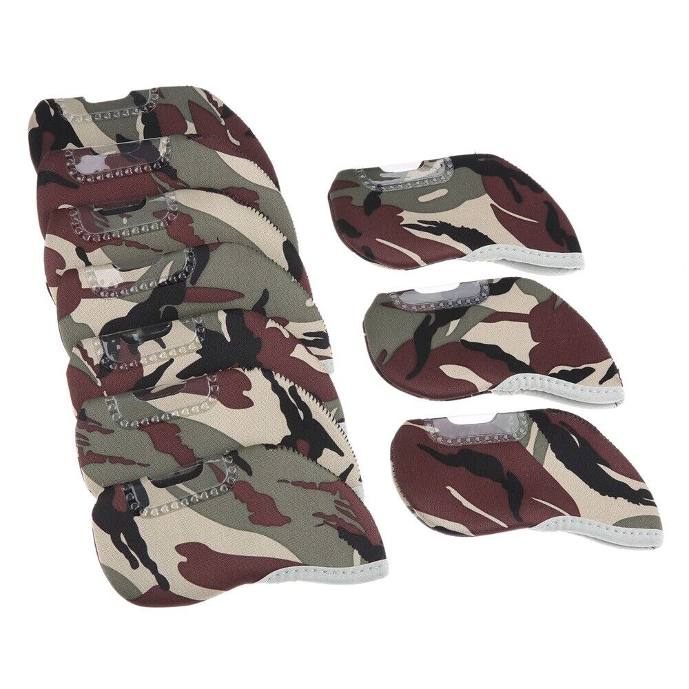 Golf Club Head Cover Transparent Window Iron Protective Headcover Camo 10Pcs/Set