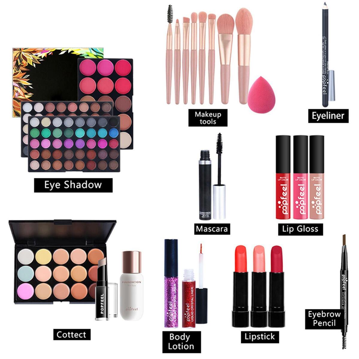 All in One Makeup Kit, Blush Starter Bundle Face Powder Foundation Lipstick,