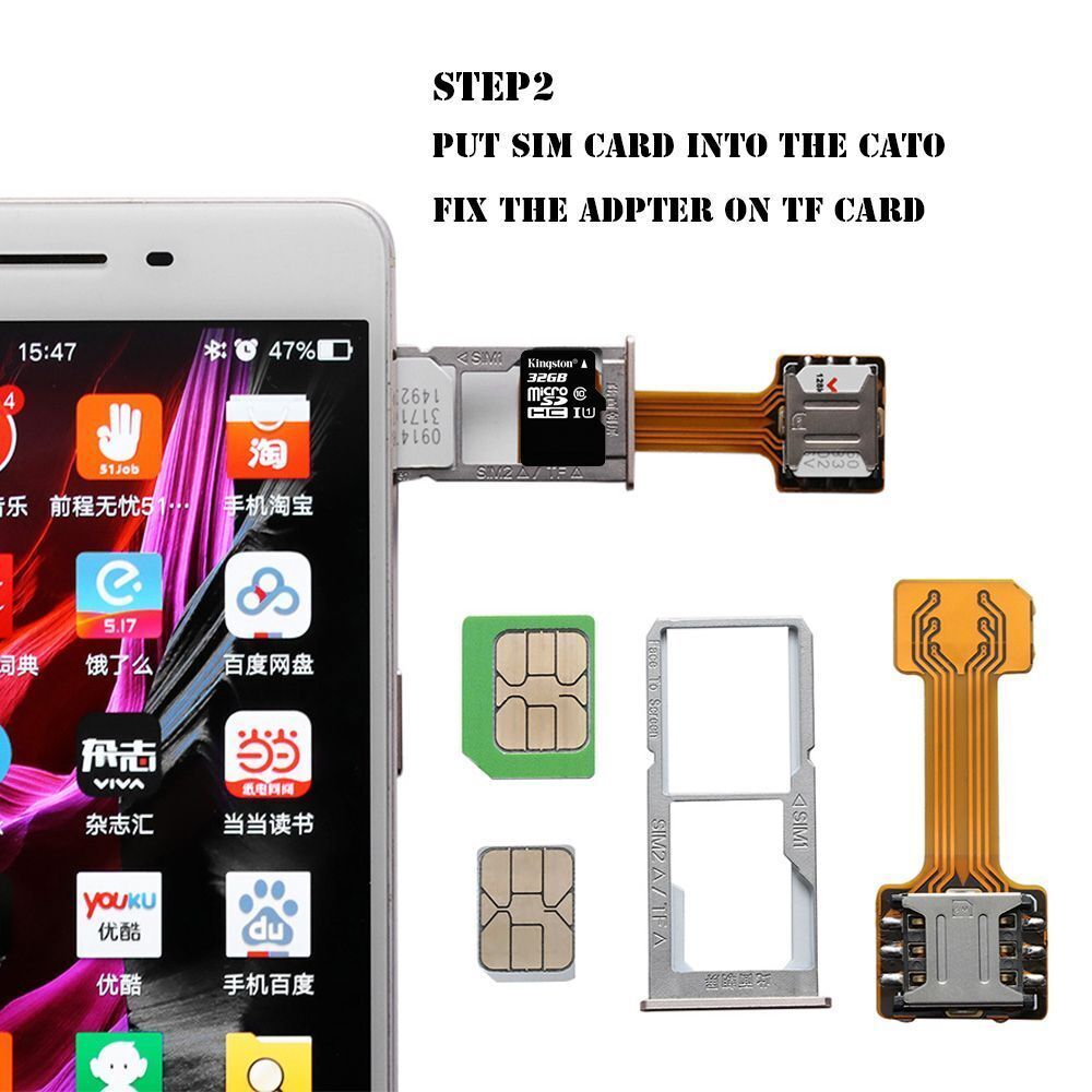 Android Phone Nano Cato Micro SD Extender Dual SIM Card Adapter Hybrid Sim Slot