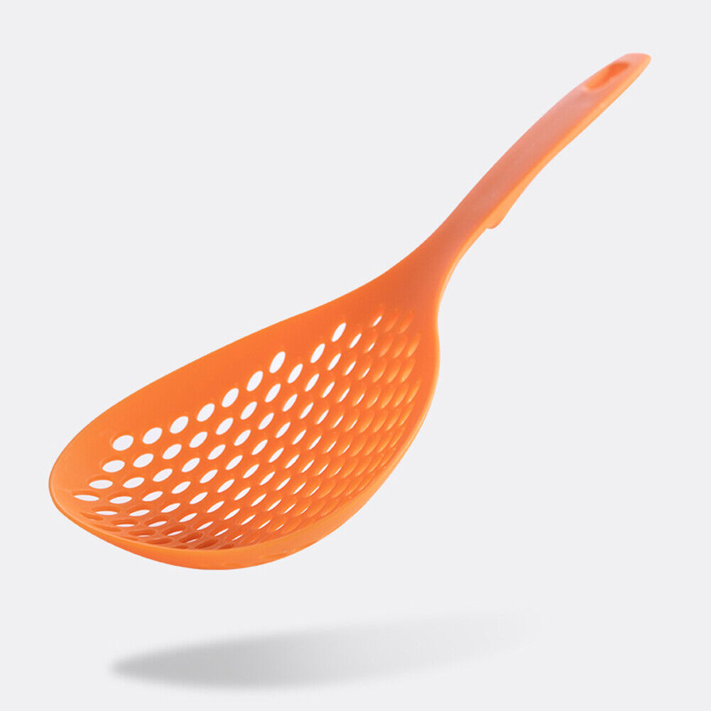 Long Handle Scoop Colander Heat Resistant Wonton Filter Spoon (Orange)