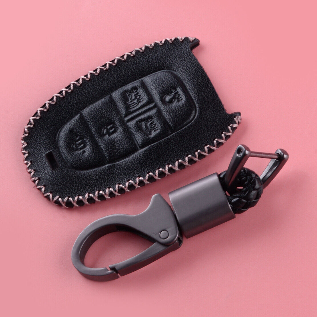 Leather Remote Key Fob Chain Shell Case Fit For Hyundai Sonata 2020-2021 Acc
