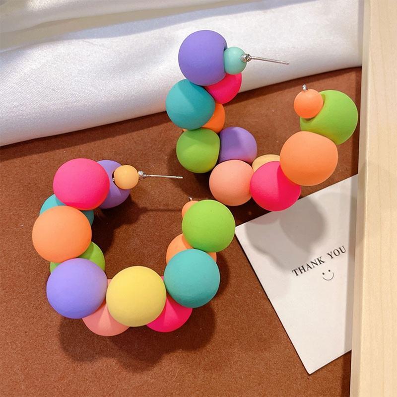 Women Colorful C-Shaped Earrings Hoop Summer Wedding Party Jewelry Present