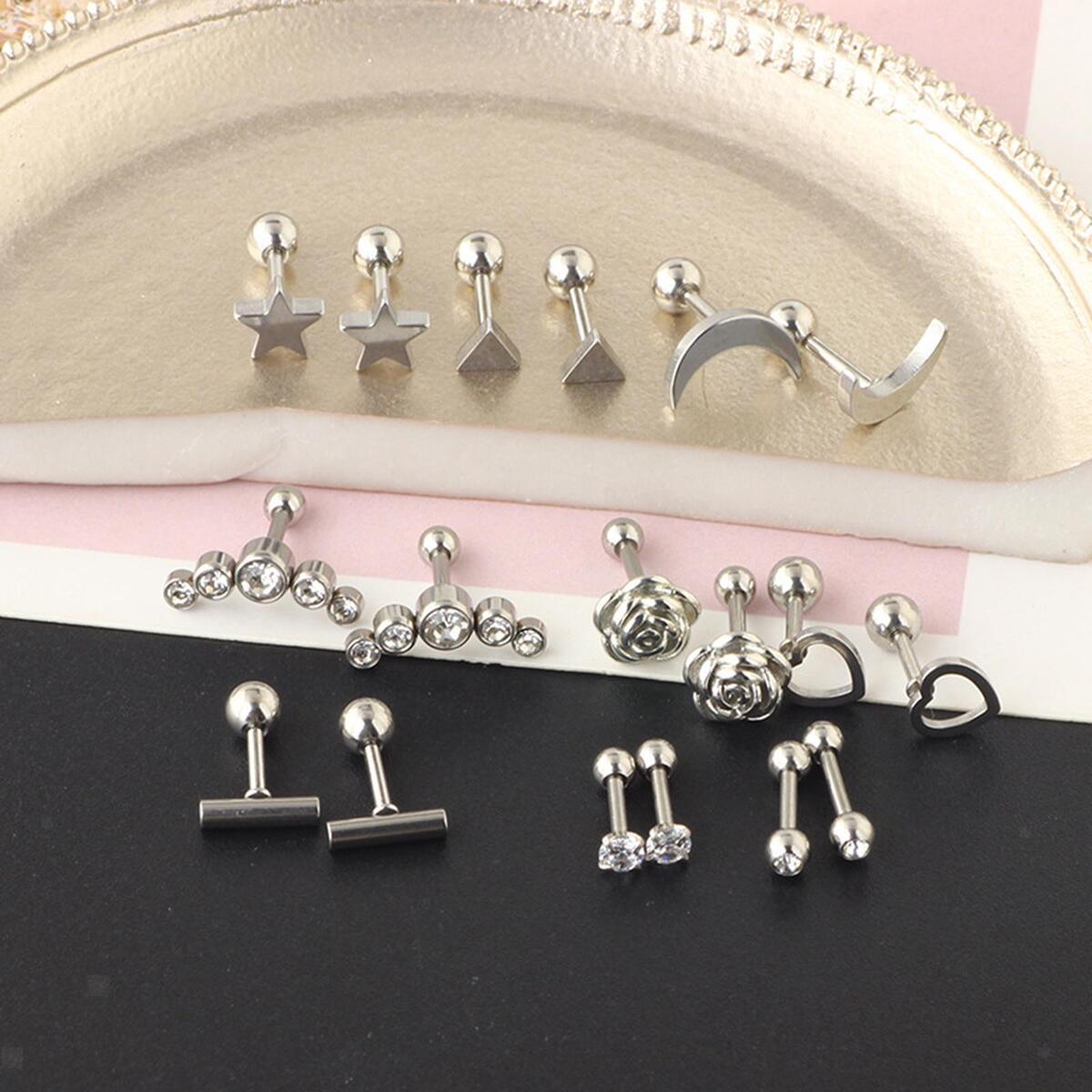 18x  Tragus Earrings Set Gifts Small Stainless Steel Tiny for Girls