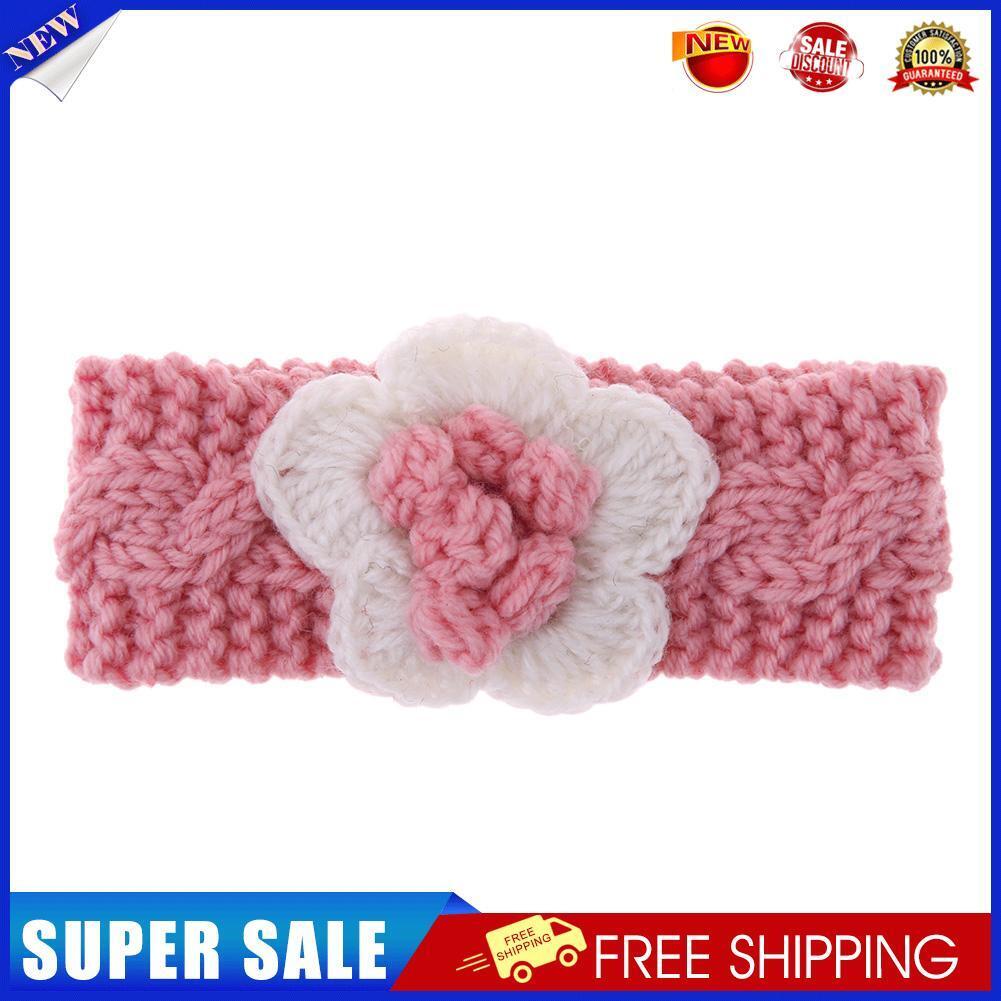 Knitted Flower Kids Hair Band Twist Woven Woolen Baby Headband(Pink)