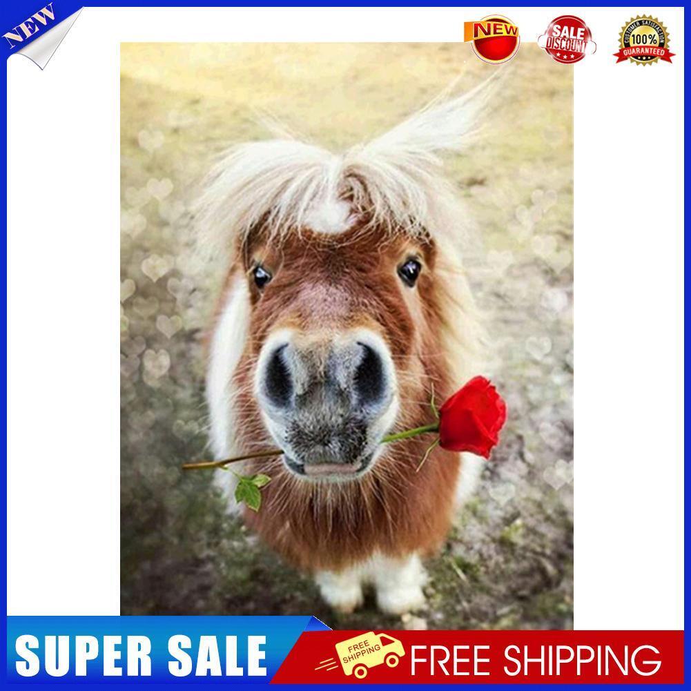 Horse in Rose DIY Round Diamond Painting Embroidery Kits Cross Stitch Craft
