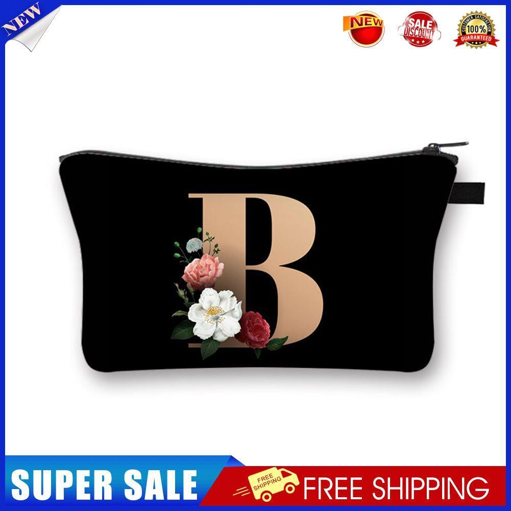Alphabet flowers Printed Hand Hold Travel Storage Cosmetic Bag Toiletry Bag