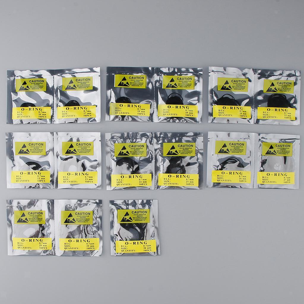 750Pcs Flat Rubber Gaskets Washers O Rings Seals for Watch Backs 16mm-30mm