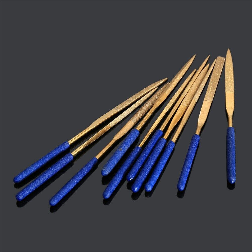 10Pcs Grit 120# Needle File 3x140mm Titanium Diamond Coated Carving Shaping Tool