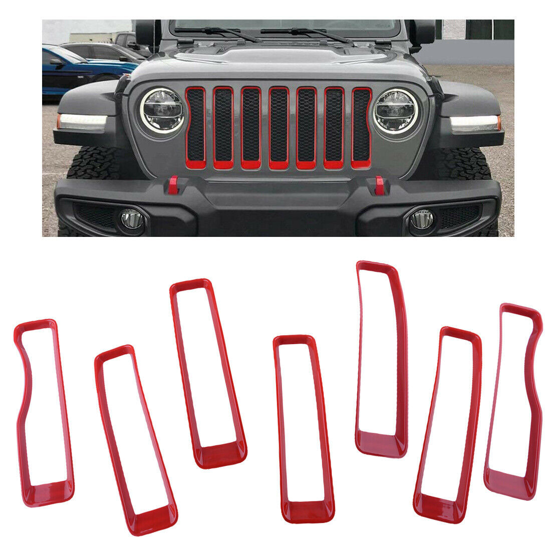 7xFront Grille Inserts Cover Fit For Jeep Wrangler JL 2018-22 Gladiator JT 20-22