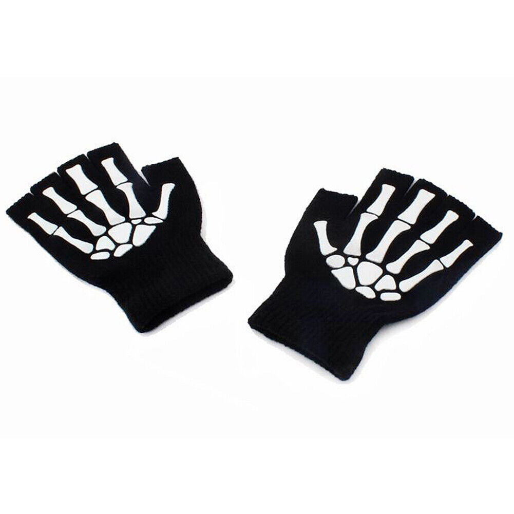 Knitting Gloves Women Men Half Finger Skeleton Cycling Mittens Hand Warmer