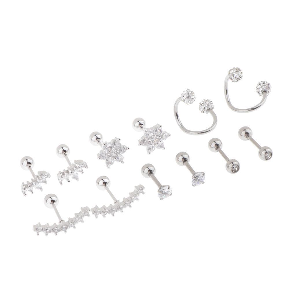 6 Pairs Ball  Earrings Zirconia Flower Ear Studs Diamond Ball