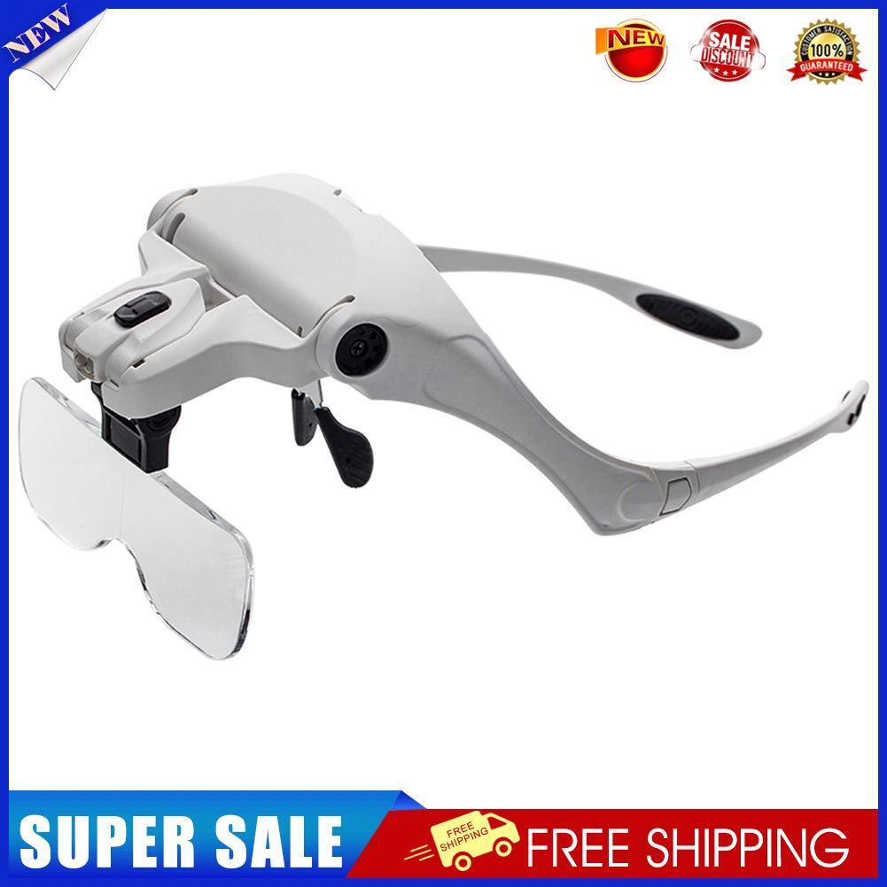 Adjustable 5 Lens Loupe 2 LED Light Headband Magnifier Magnifying Glass