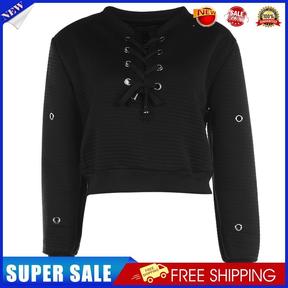 Autumn Women O-Neck Fashion Pullover Bandage Casual Long Sleeve Tops(XL)