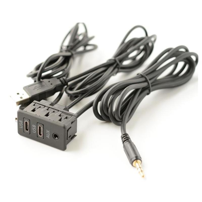 Vehicle Extension Panel Cable Dual Type-C Aux Interface Power Adapter for Phone