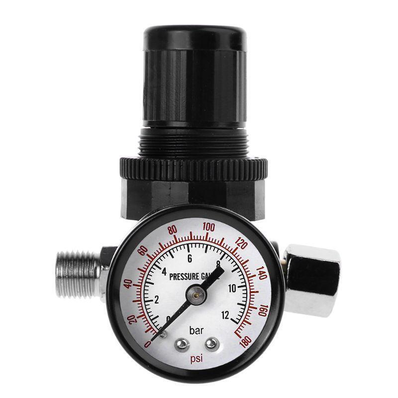 1/4" Air Pressure Regulator Reducer 12Bar 180 PSI Spray Gun Pressure Valve Gauge