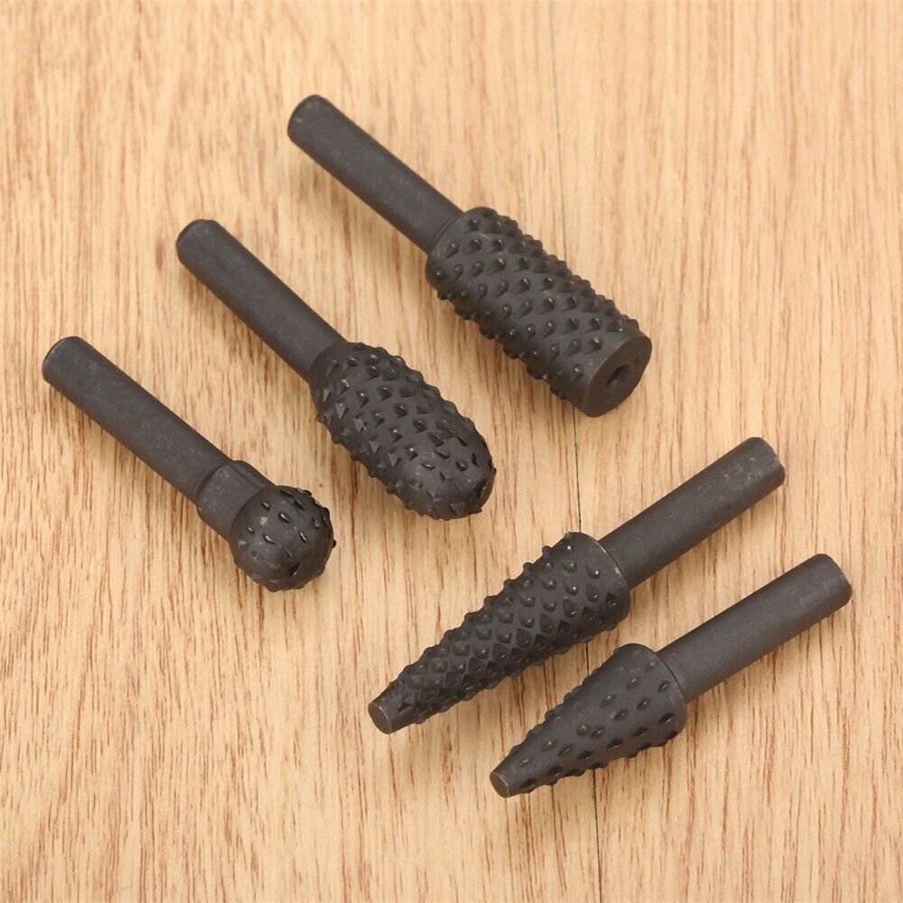 Hot 5x Rotary Burr Set Wood Carving File Rasp Power Drill Bits High-Carbon Steel