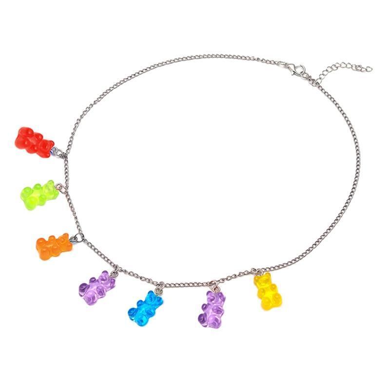 Colorful Transparent Bear Pendant Necklace Animal Choker Necklace for Women Girl
