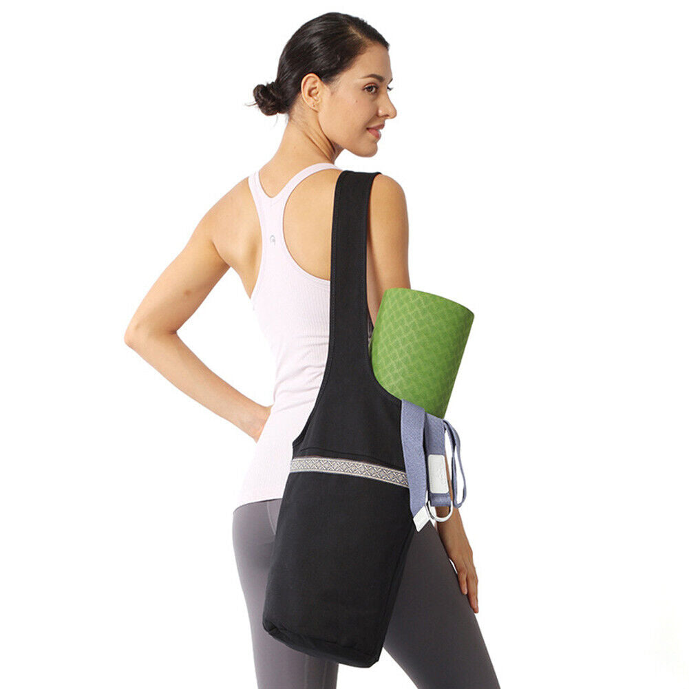 Yoga Mat Bag Fitness Exercise Sports Pocket Shoulder Messenger Bags (Black)