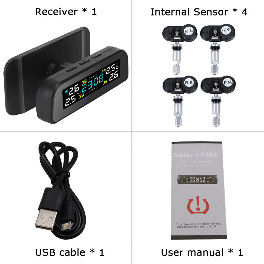 TY17 Car TPMS Solar Auto Tire Pressure Temp Monitoring System with Clock