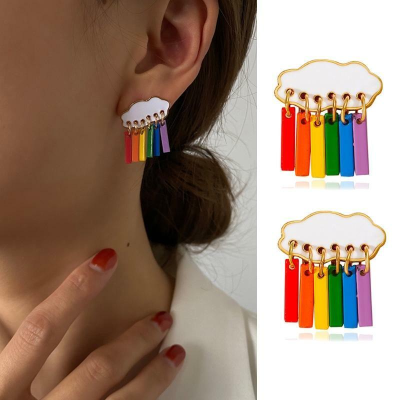 Cute Cloud Raindrop Earrings Rainbow Pendant Earrings Women Wedding Jewelry Gift