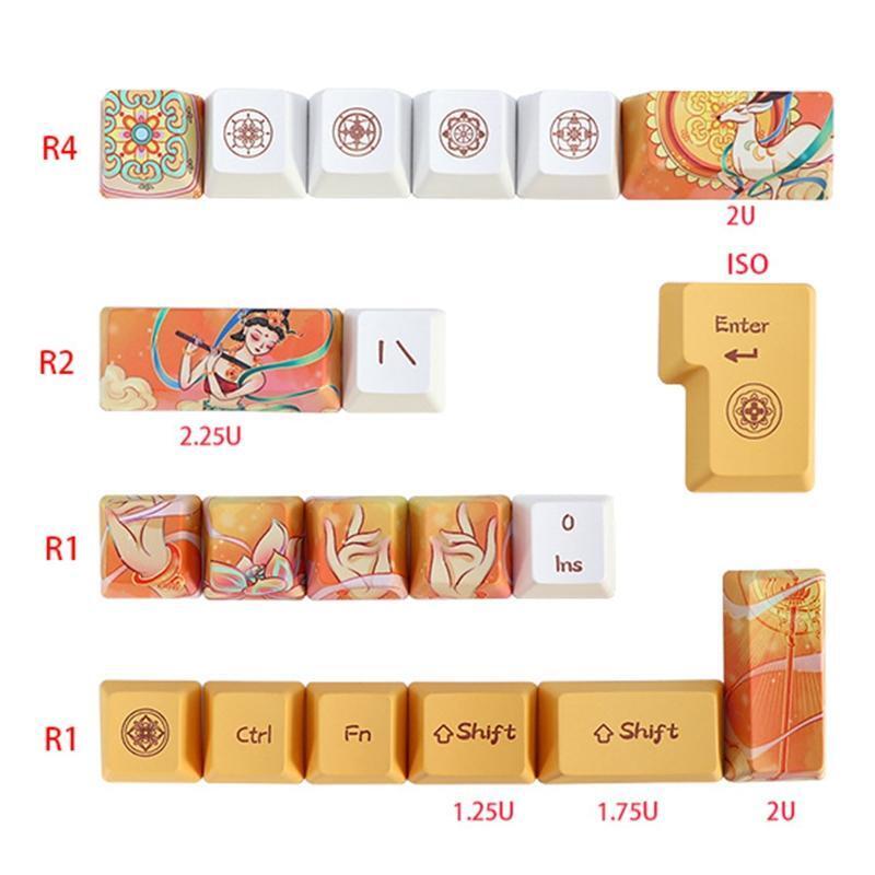 PBT OEM Mechanical Keyboard Keycaps Dunhuang Theme for 124 Keys Dye Subb Keycap
