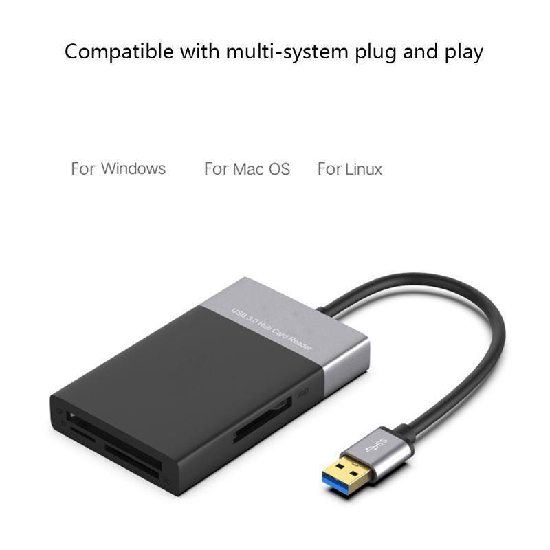 6 In 1 High Speed USB 3.0 2 Port HUB Adapter to XQD/CF/for SD/TF Card Reader Kit