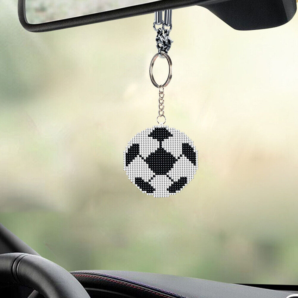 DIY Full Beads Football Printed Cross Stitch Embroidery Keychains Pendants