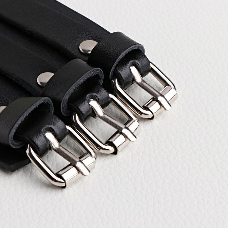260x60mm 3 Strand Triple Strap Faux Leather Cuff Wrap Wtistband Bracelet Punk