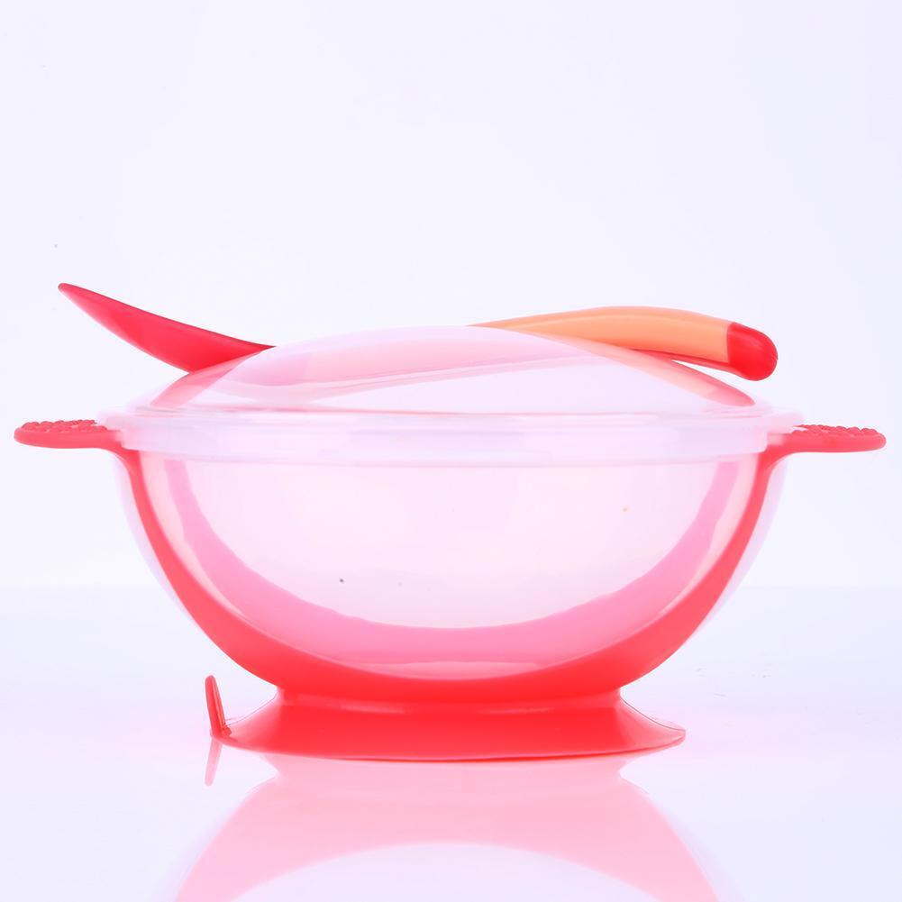 3pcs Baby Cutlery Sets Drop Resistance Suction Cup Bowl Spoon Kit (Pink