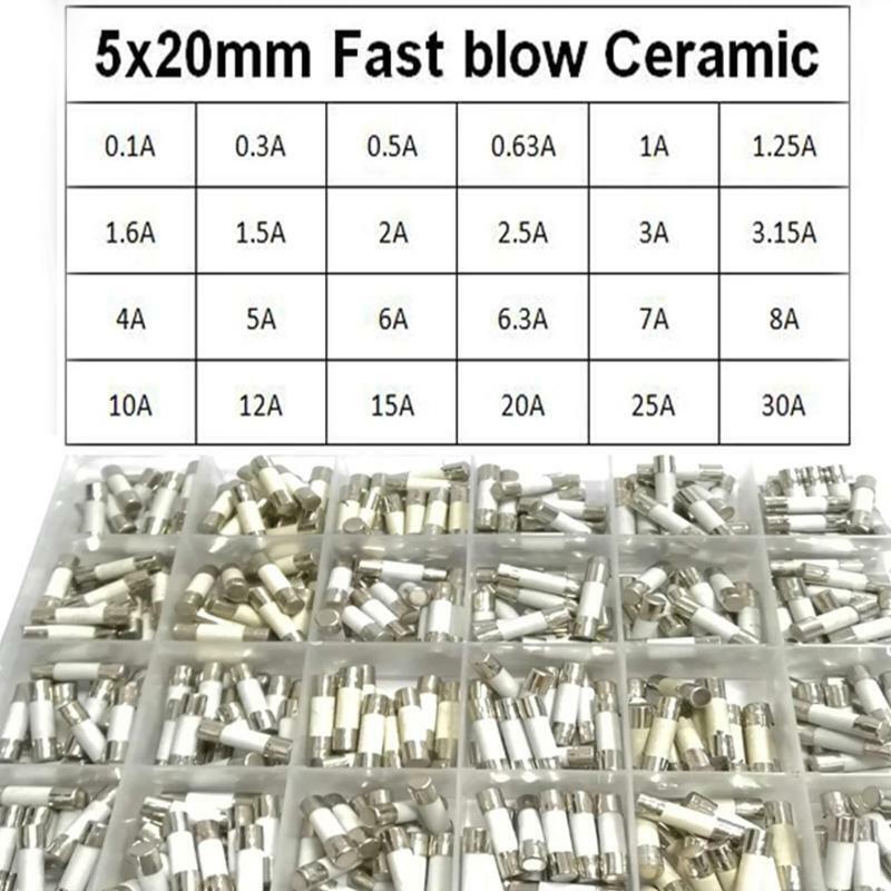 24 Valus Ceramic Fuse 5x20mm Fast Blow Fuses 0.1A 0.3A 0.5A 1A 1.5A 2A 2.5A 3A