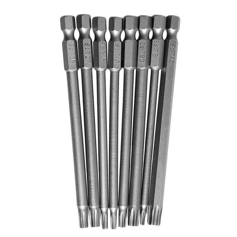 8Pcs/Set T8-T40 100mm Magnetic Torx Screwdriver Bits 1/4" Hex Shank