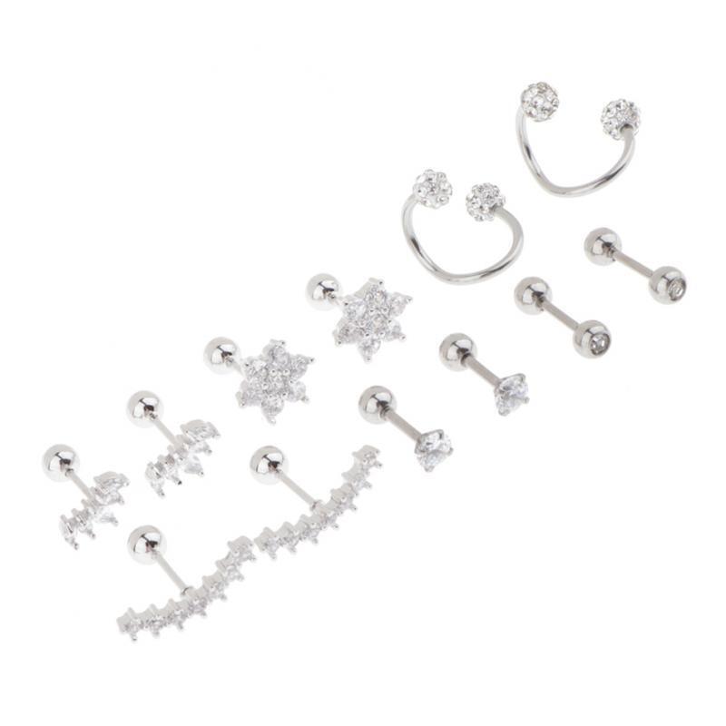 6 Pairs Ball  Earrings Zirconia Flower Ear Studs Diamond Ball