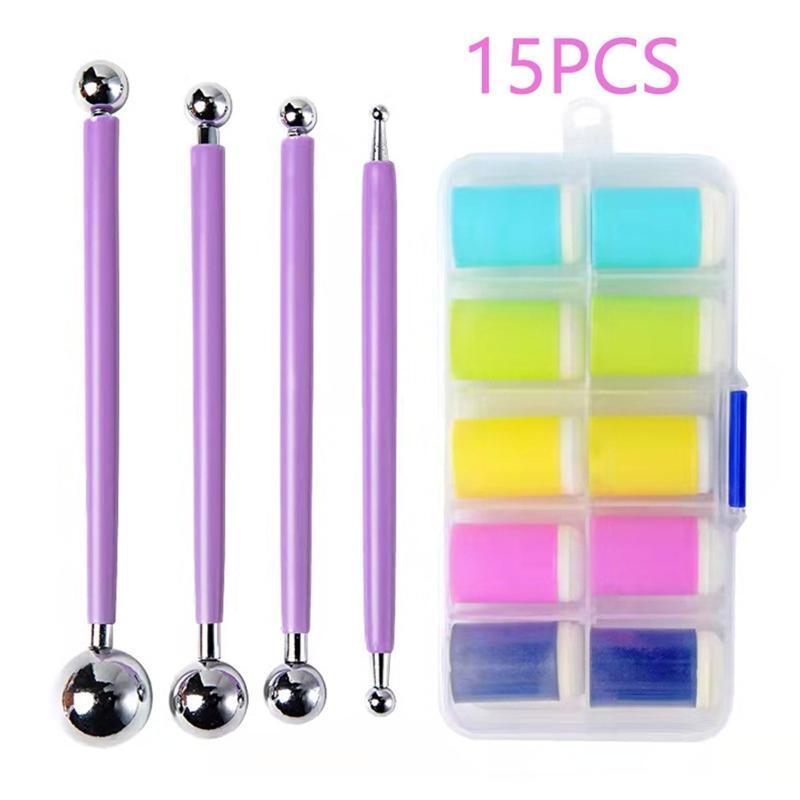 15pcs/set Double-Ended Clay Ball Dotting Tool Finger Sponge Daubers for Painting