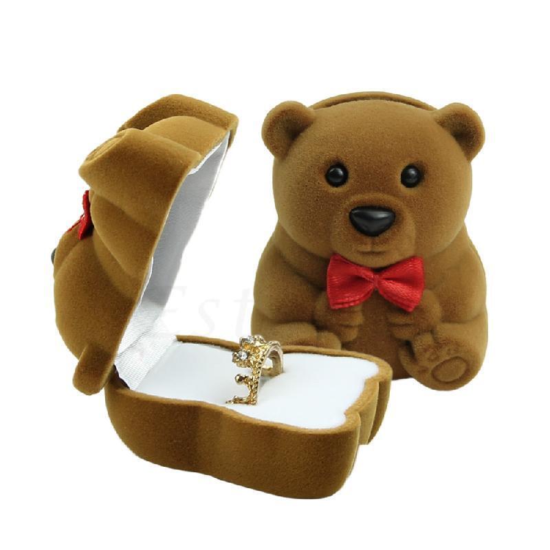Velvet Ring Earring Jewelry Display Bear Storage Box Gift Case Holder Organizer