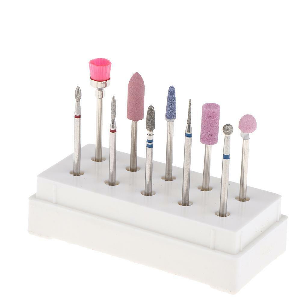 10pcs Quartz Nail Files Drill  Manicure Grinding Buffing Head Brush Set