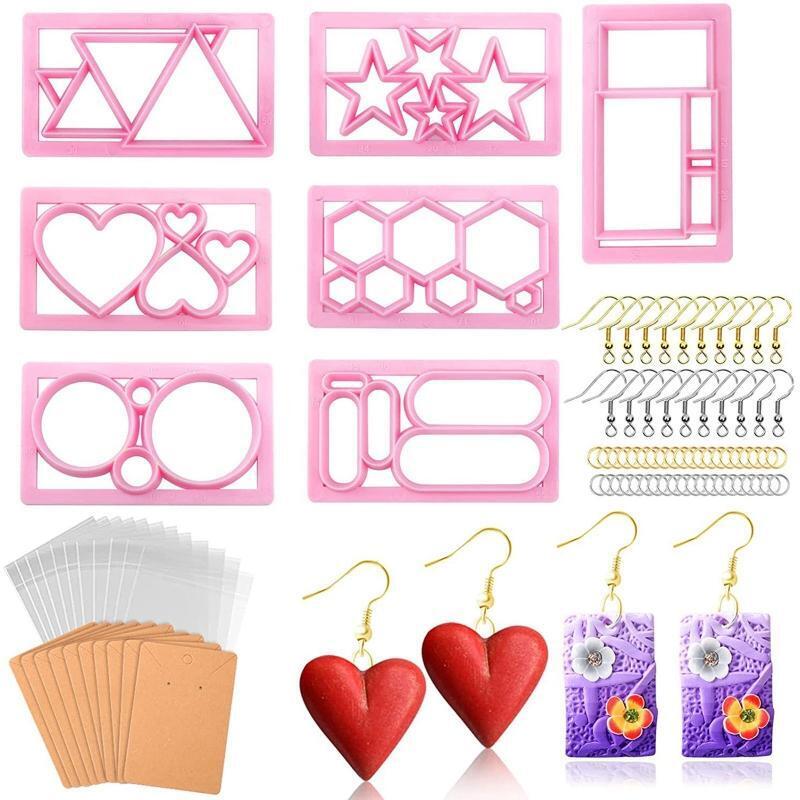 7 Shapes Clay Cutters with Earring Hooks Plastic Bags for Earring Jewelry Making