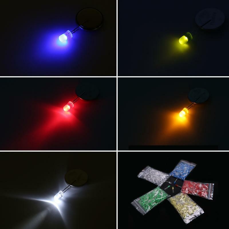 500 Pcs 3V 20mA 5mm Round Light Emitting LED Diode Assorted Kit 5 Colors