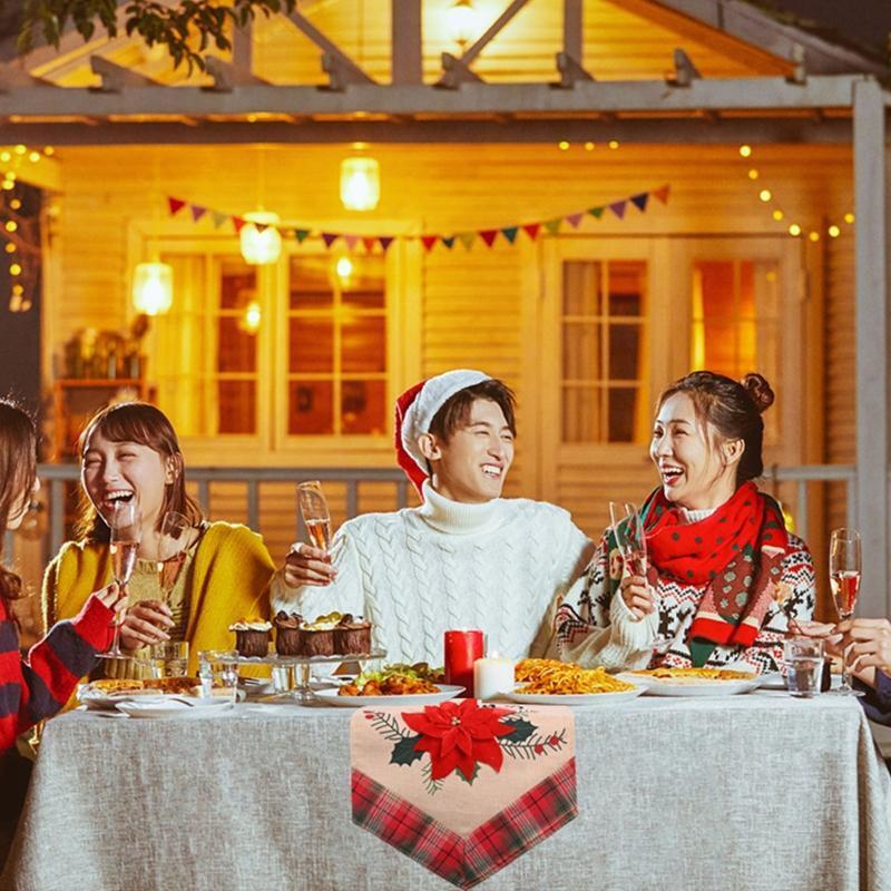 Merry Christmas Table Runner  Red Flower Indoor Outdoor Home Party Decoration