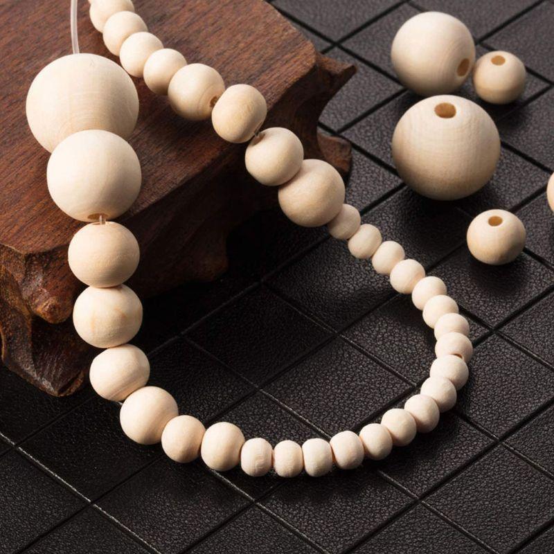 1105Pcs 6 Sizes Wooden Beads Natural Round Wood Beads Kit Jewelry Craft Making