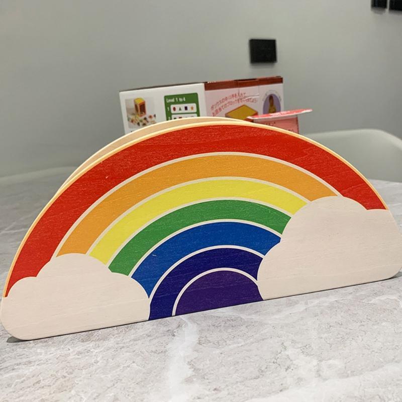 Rainbow Wooden Pen Holder DIY Pencil Container Storage Box Phone Desk Organizer