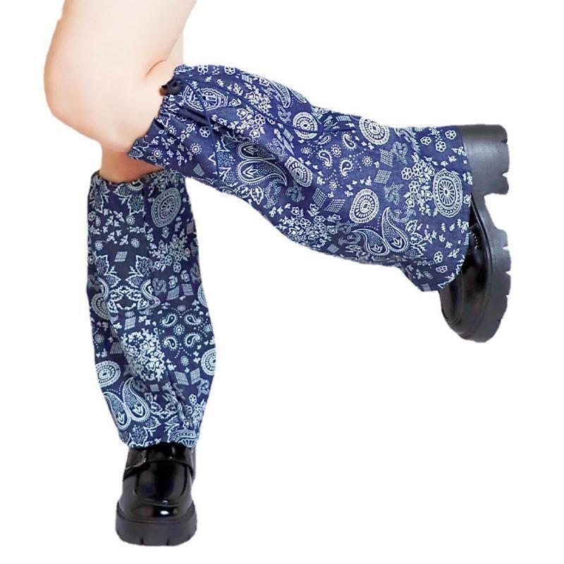 Women Gothic Drawstring Denim Leg Warmer Paisley Floral Loose Foot Cover Socks