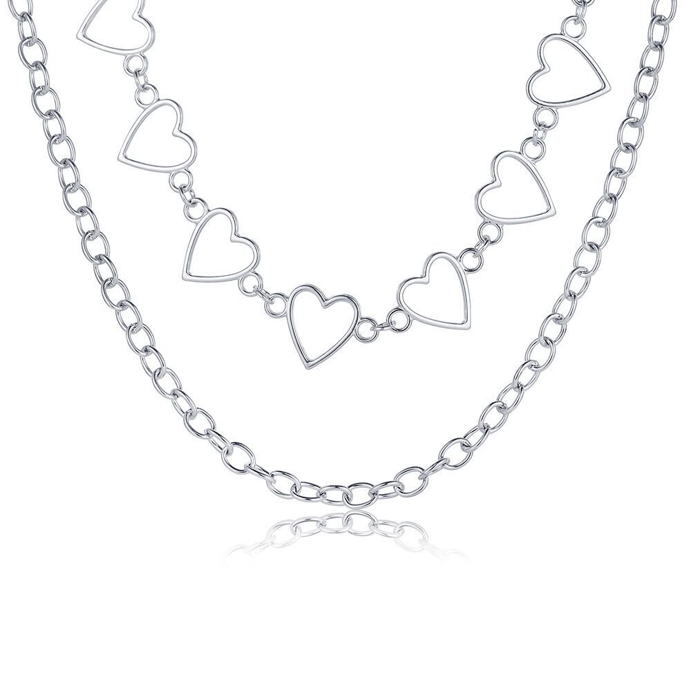 Steel  Chain Women Men Hollow Heart Necklace Punk Choker Collar Long Chain