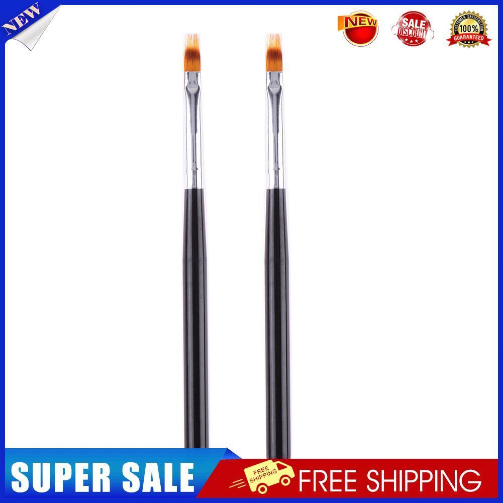 2Pcs Nail Art Gel Pen Brush Drawing Painting Wood Handle Manicure Tool