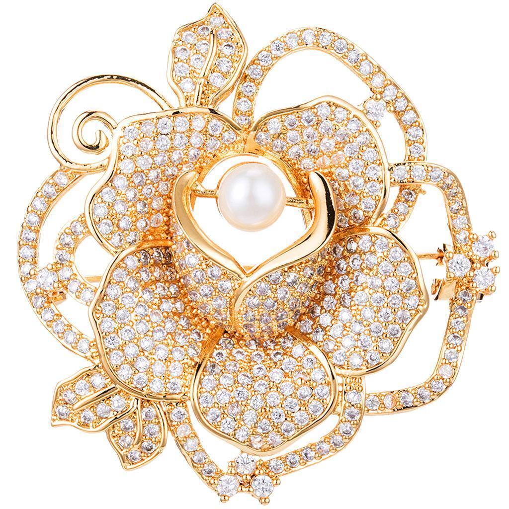 Shining Zircon Crystal Freshwater  Brooch Pin Clothing Accessory