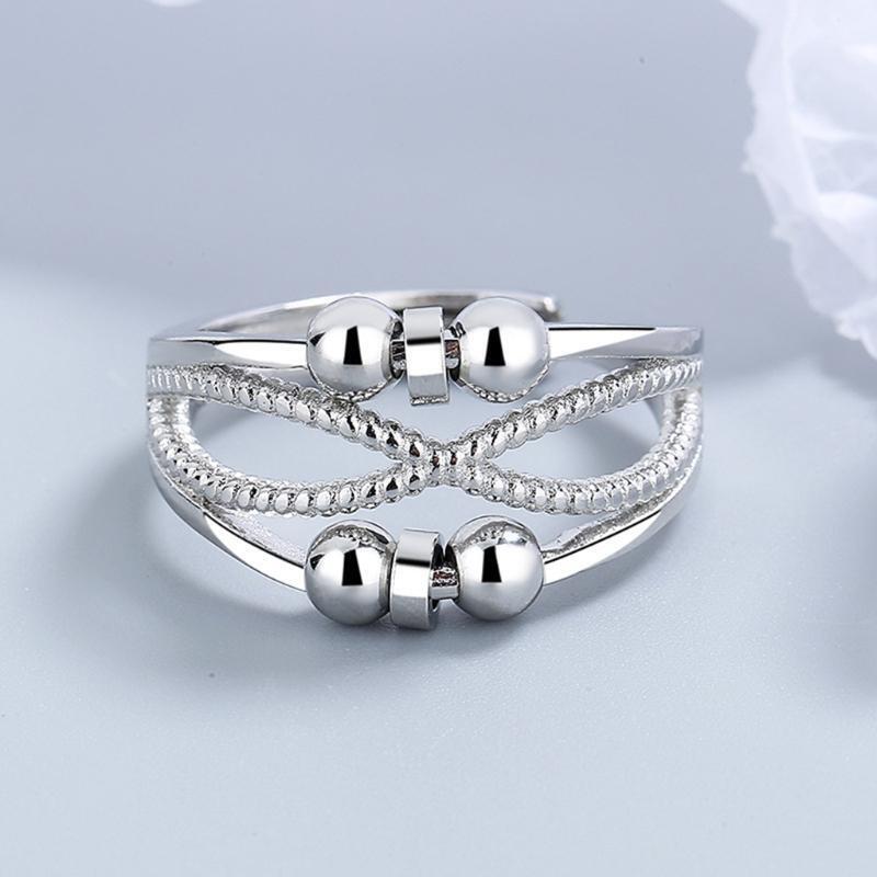 Anti Anxiety Ring with Beads Fidget Spinner Ring Double Hollow Line Rotate Ring