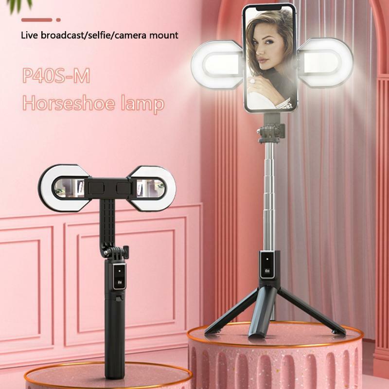 Selfie Stick Phone Clip Extendable Tripod Monopod with 2-Color Temp Fill Light