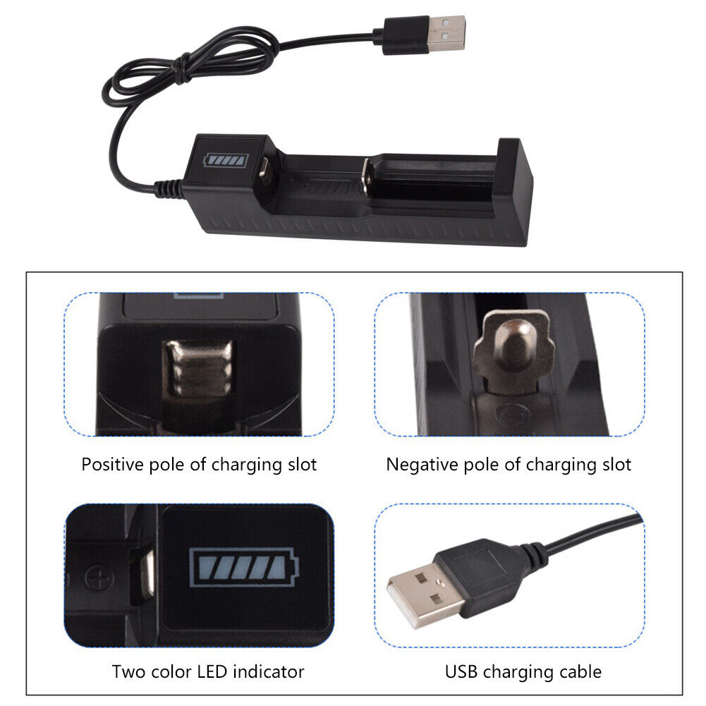 1Slot Charger for 16340 14500 18650 26650 3.7V Rechargeable Lithium Battery