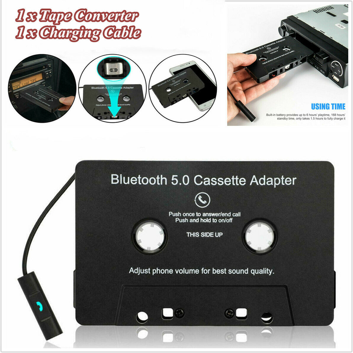 New Bluetooth 5.0 Cassette Converter Car Tape MP3 Stereo Audio Handsfree Adapter