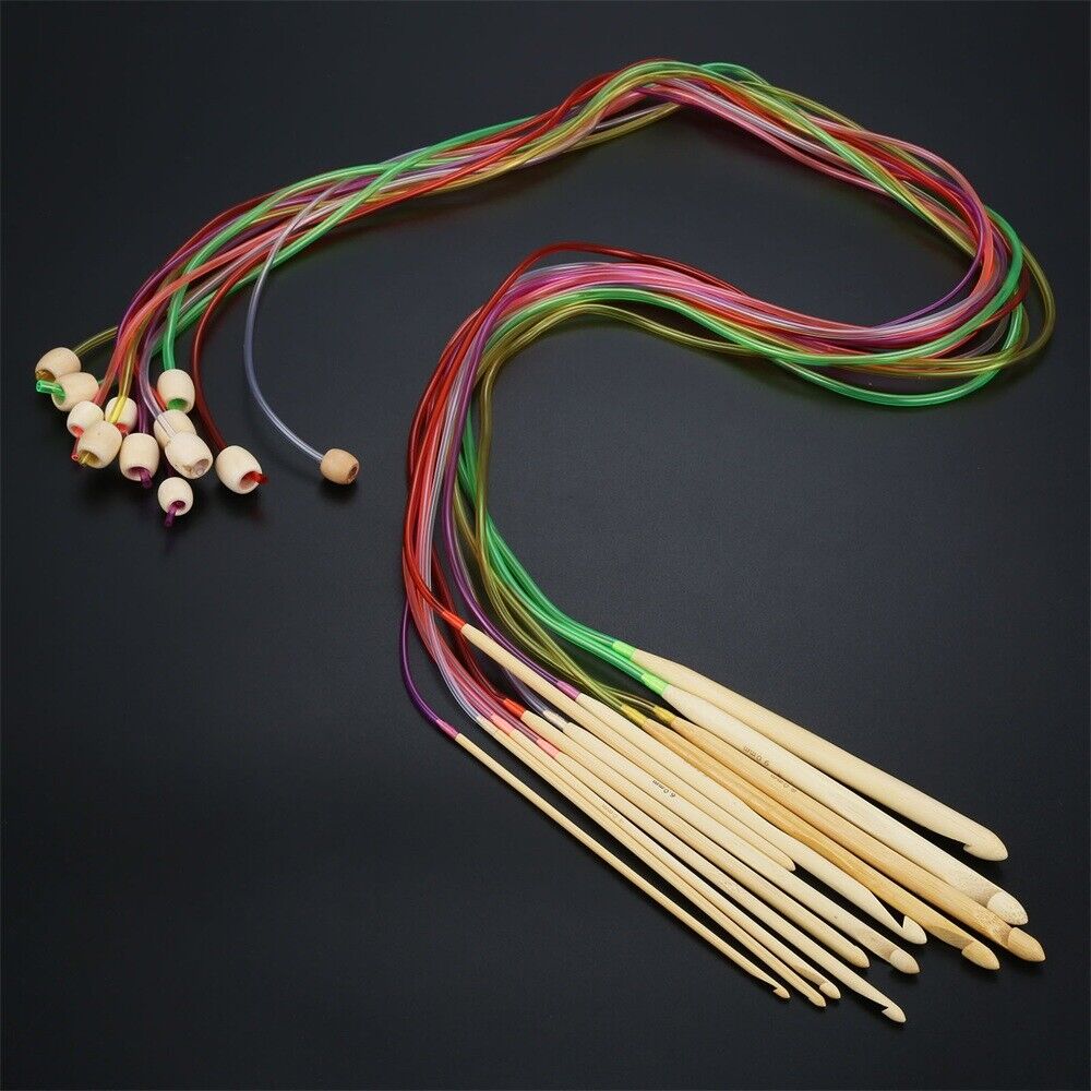 12pcs Bamboo Multicolor Afghan Tunisia Crochet Hooks DIY Knitting Needles 3-10mm